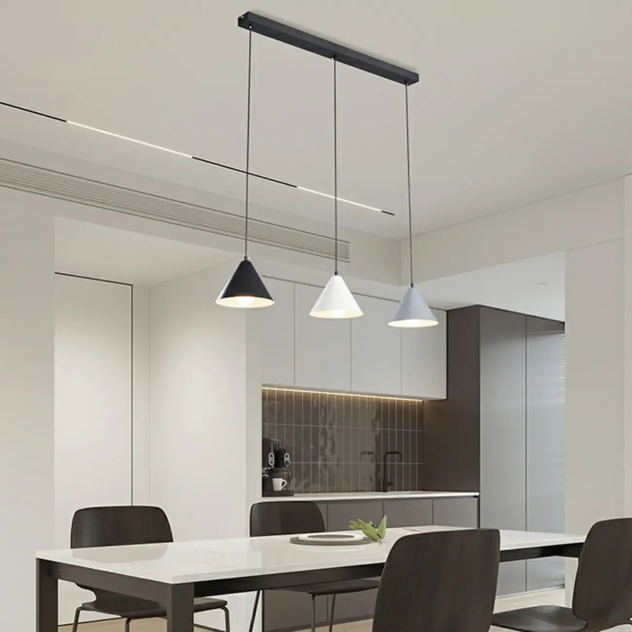 3-Light Modern Multi-Color Cone Island Pendant Light for Kitchen