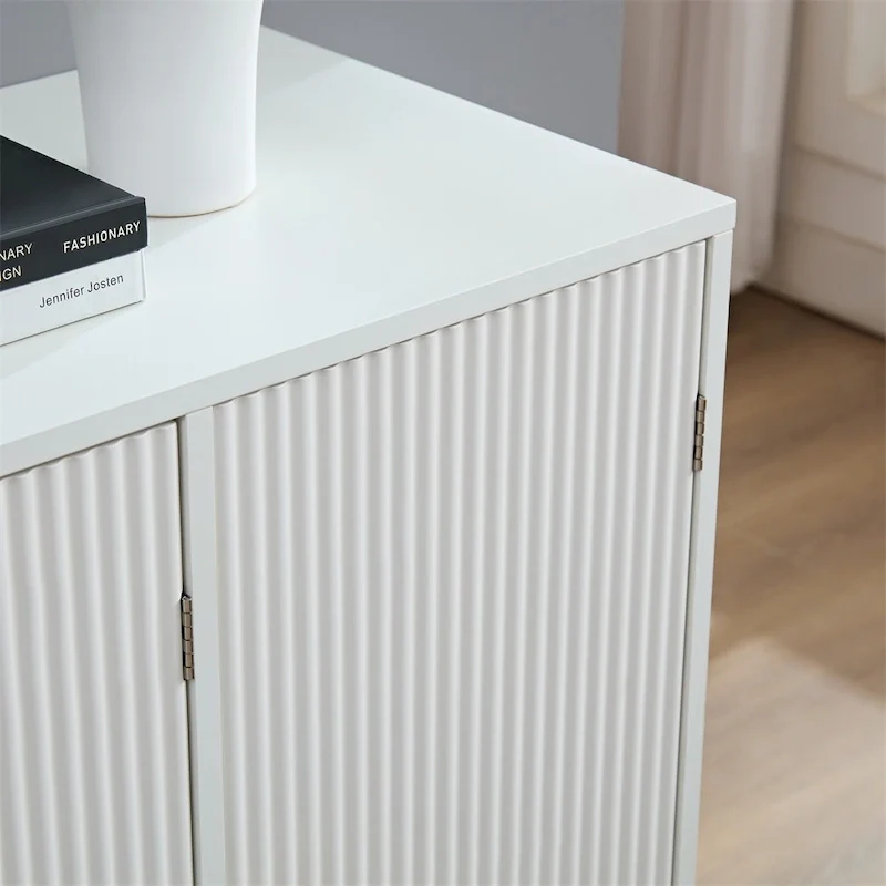 Wavy Texture Buffet Cabinet,White Accent Cabinet,Modern Bookcase