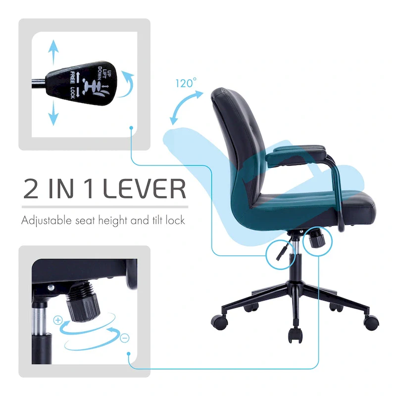 Brown / White / Black Button-Tufted PU Leather Office Chair with Steel Base & Central Tilt – 1-Person