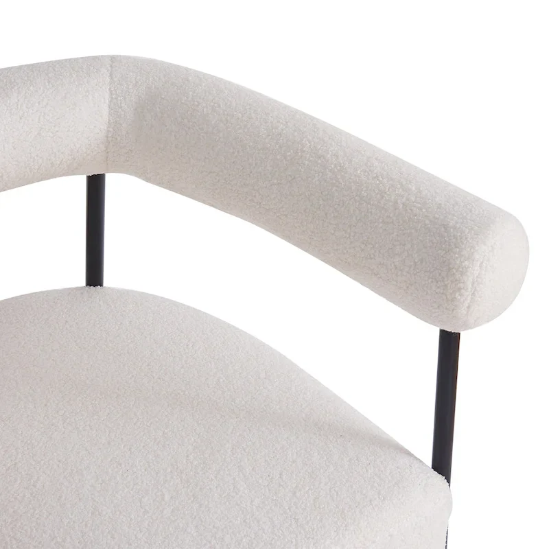 Modern Boucle Fabric Upholstered Accent Chair, Curved Armchair with Black Metal Frame