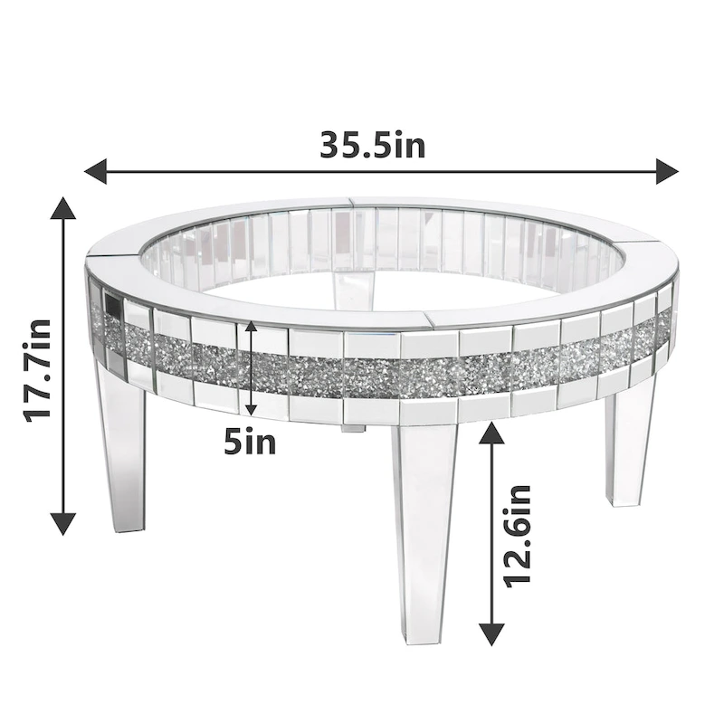 Round Glass Top Coffee Table with Crystal Inlay
