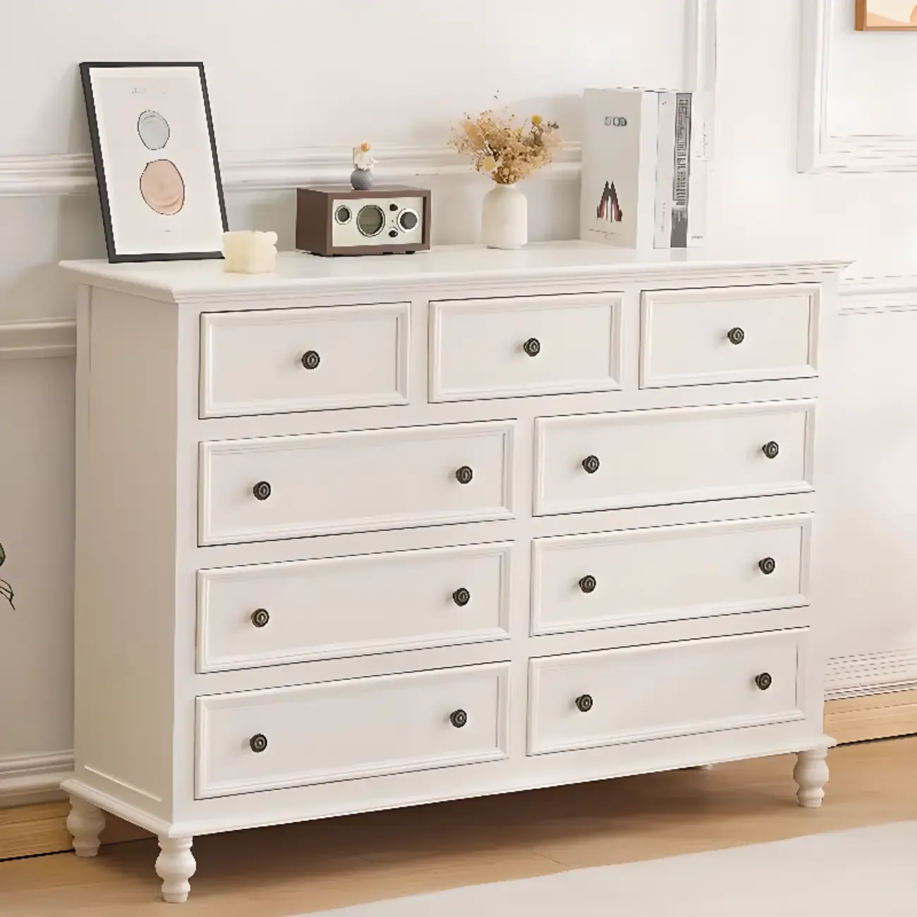 French Square White Wooden 7-Drawer Chest