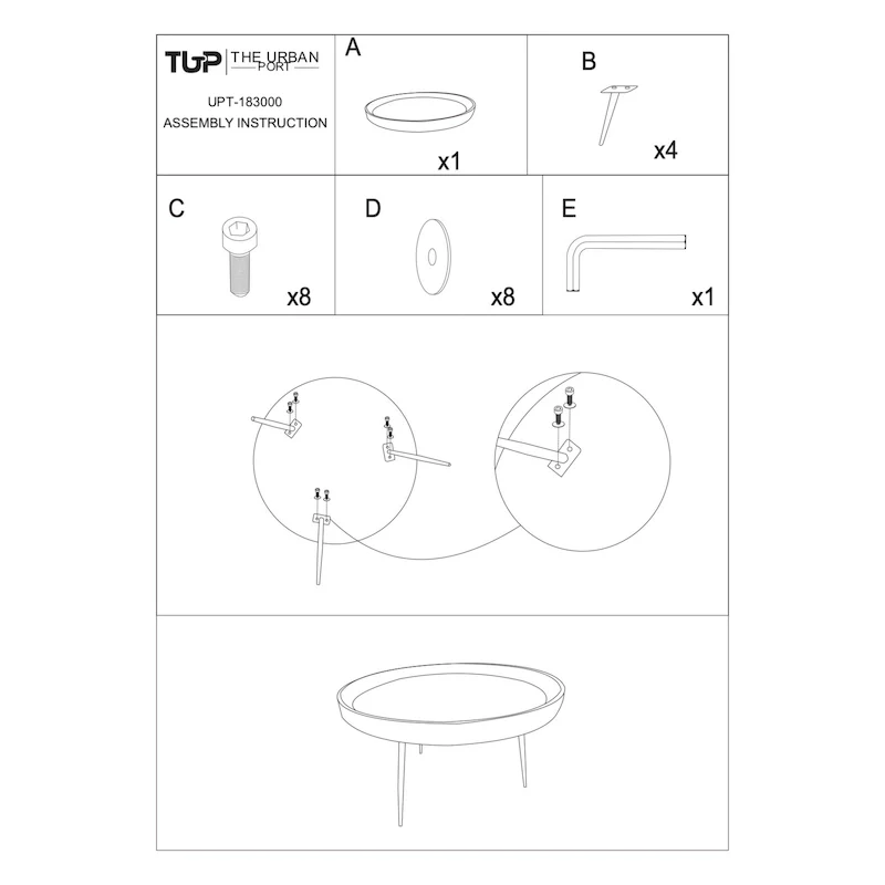Gia Round Mango Wood Coffee Table With Splayed Metal Legs, Brown and Black