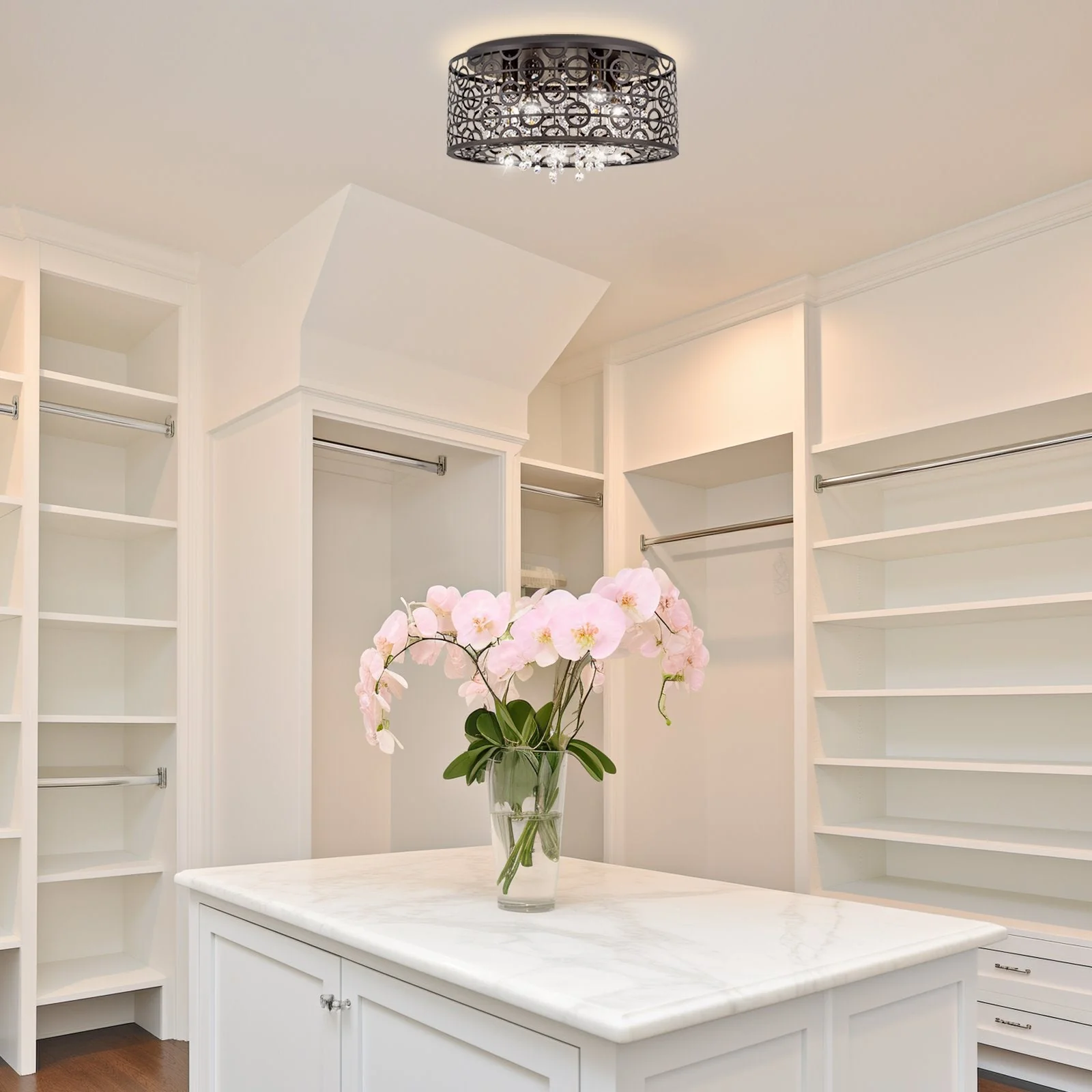 Brielle 15 Modern Chic 4-Light Crystal Flush Mount Chandelier