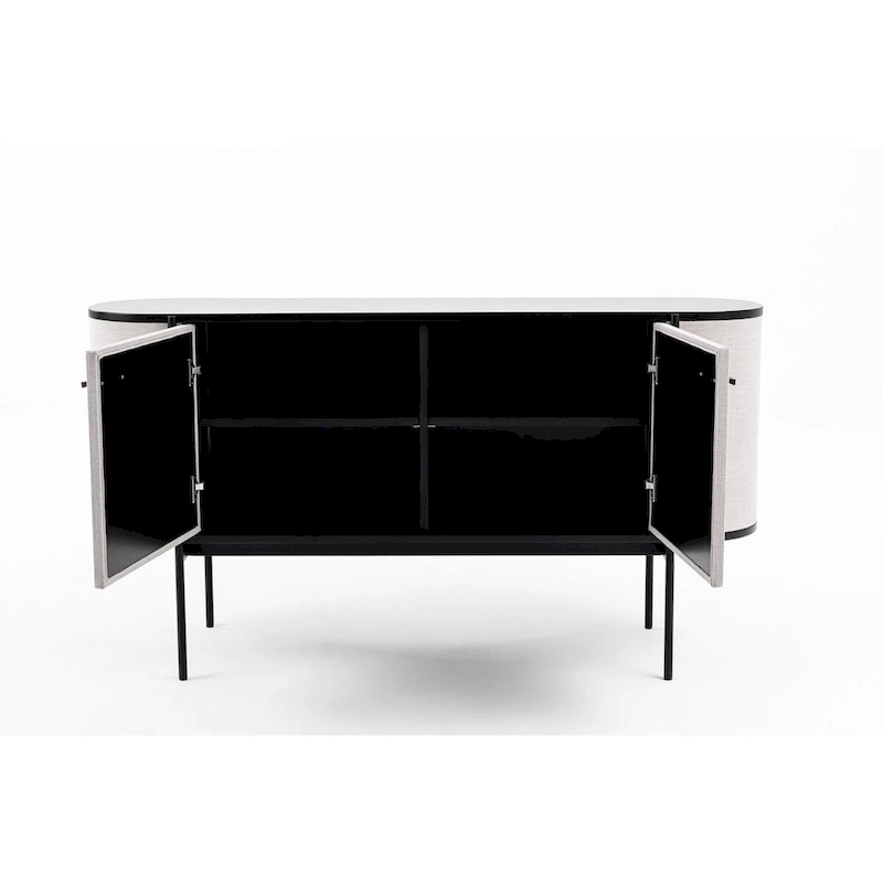 Modrest Hobart Modern Beige Fabric & Black Metal Buffet