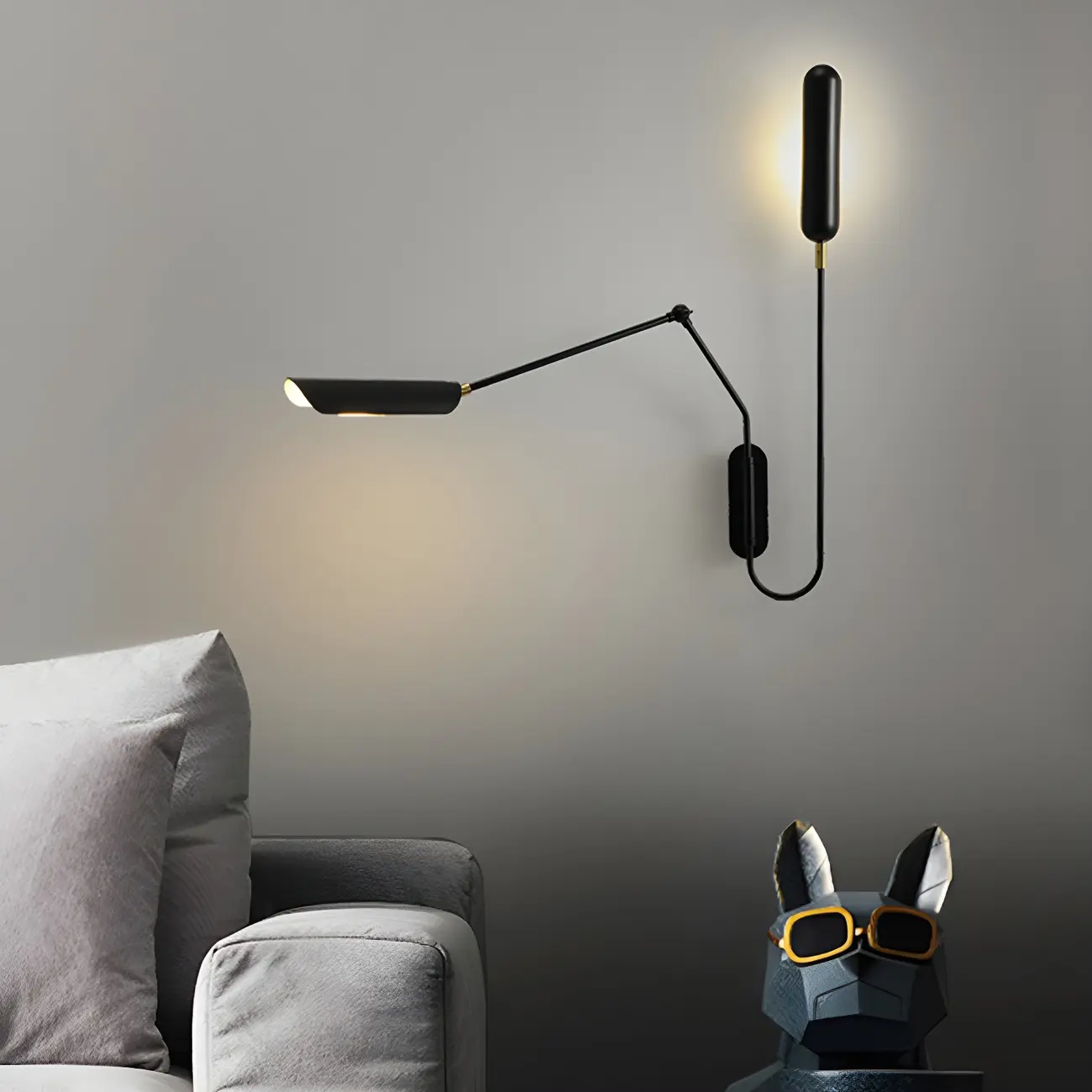 Modern Black Metal 2-Light Swing Arm Wall Light