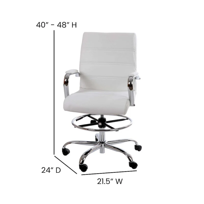 Mid-Back LeatherSoft Drafting Chair with Adjustable Foot Ring and Chrome Base