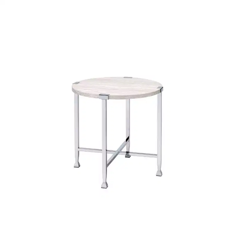 Acme Furniture Brecon Accent Table White Oak/Chrome Finish