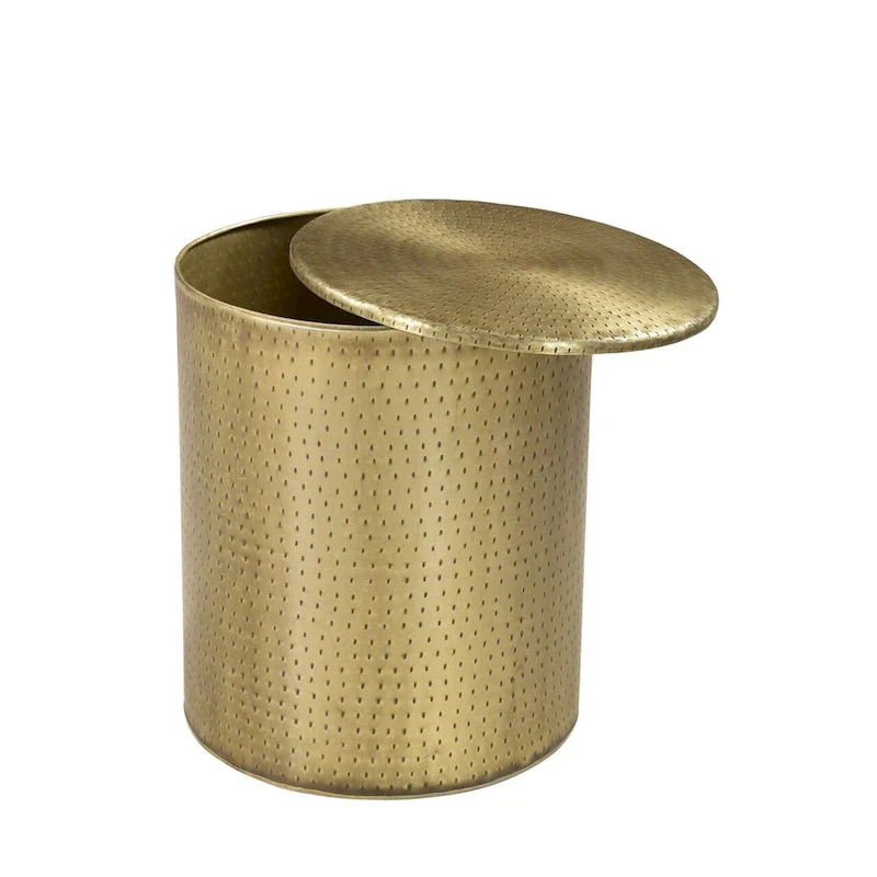 Gold Round Metal Drum End Table – 1-Person Accent