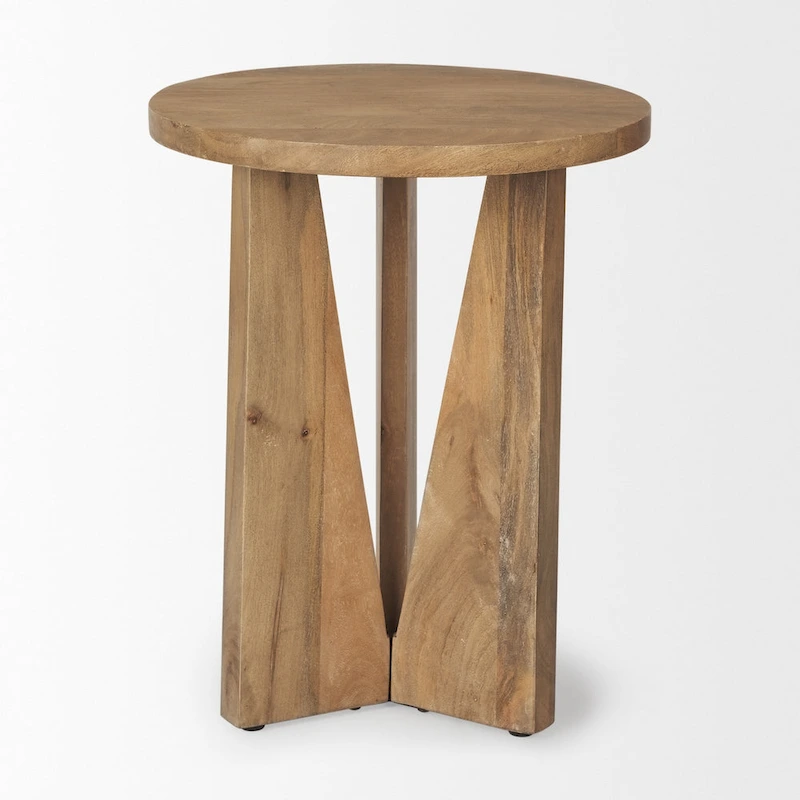 Mattius Light Brown Solid Wood Round Accent Table