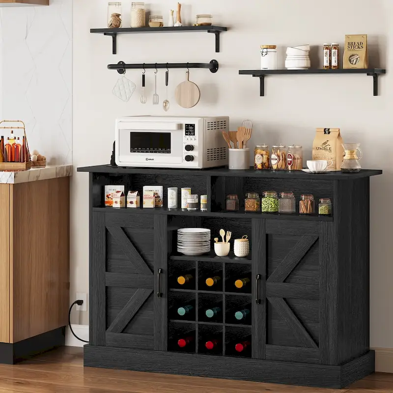 47 Farmhouse Coffee Bar Cabinet with Floating Shelf