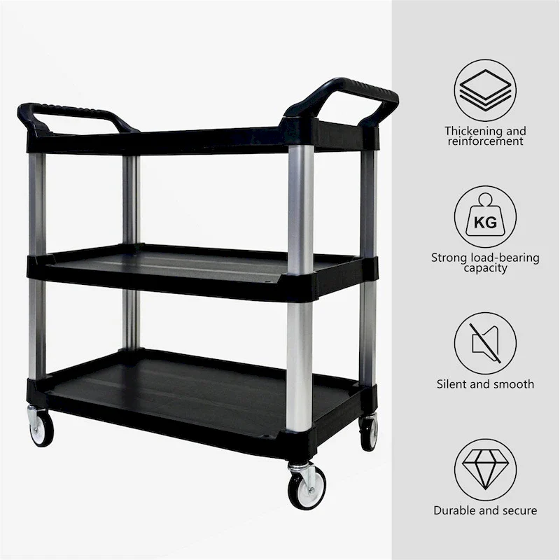 3 Layer Thickened Plastic Mobile Kitchen Cart with Metal Frame
