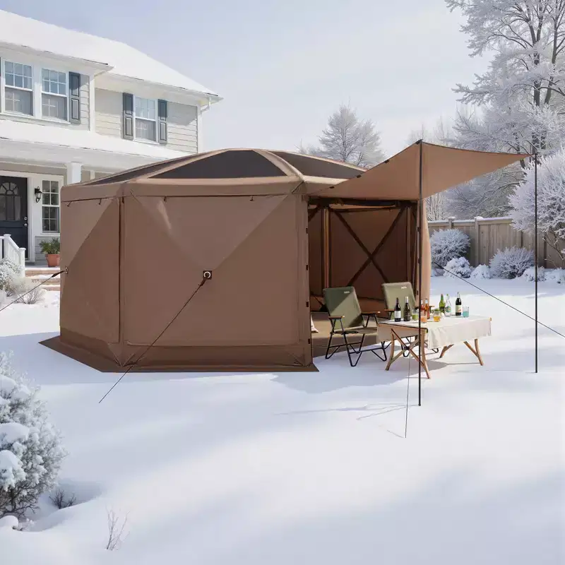 VEVOR Pop up Gazebo Screen Tent, 15 x 15 ft Large 8-Sided Camping Canopy Tent with Removable Top & Carry Bag,for 12-15 Persons Backyard Patio, Brown