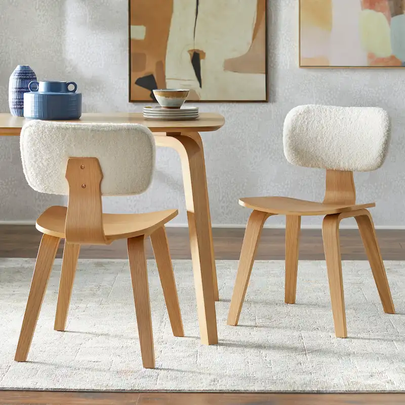 Mid-Century Modern Dining Chairs Set of 2 Upholstered Seat Wood Legs