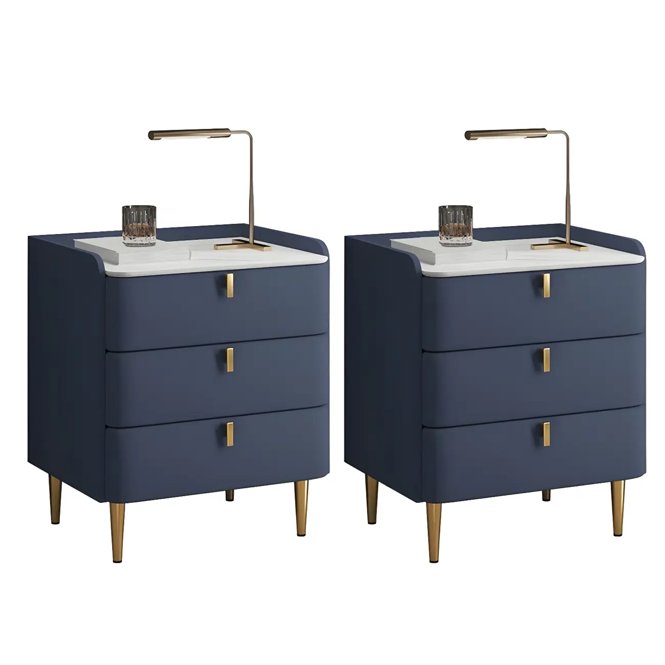 Glam Leather Sintered Stone Top Nightstand with Drawers