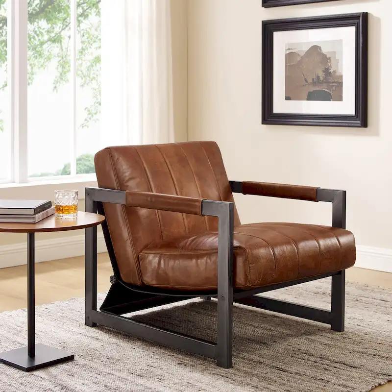 Art Leon Genuine Leather Lounge Accent Arm Chair