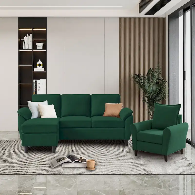 8-Color Modern Transitional Sofa Set with Chair & Ottoman for 3+