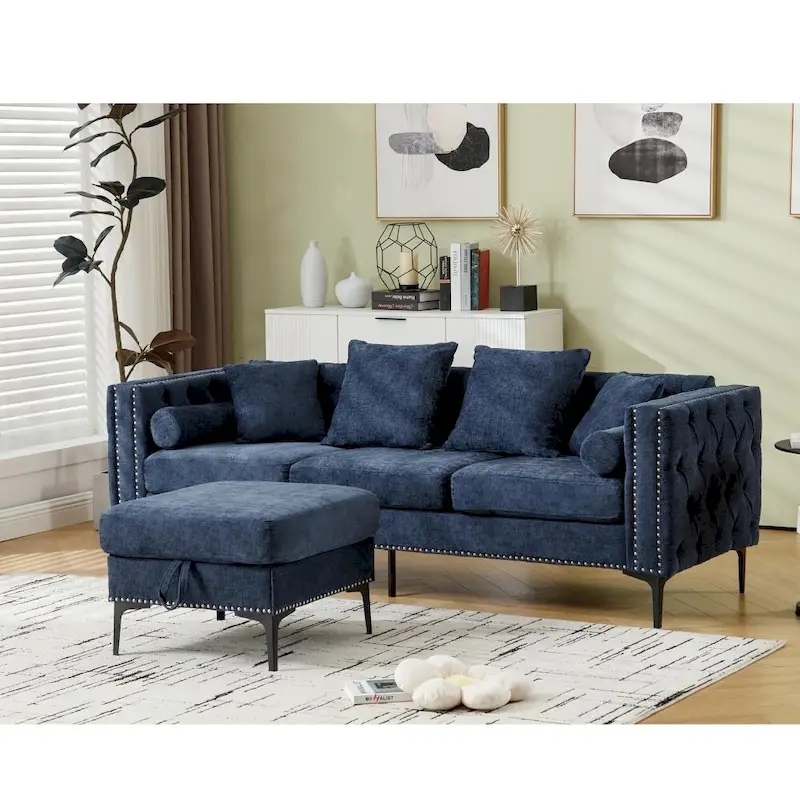 Modern Convertible Tufted Chenille L Shaped Sectional Sofa