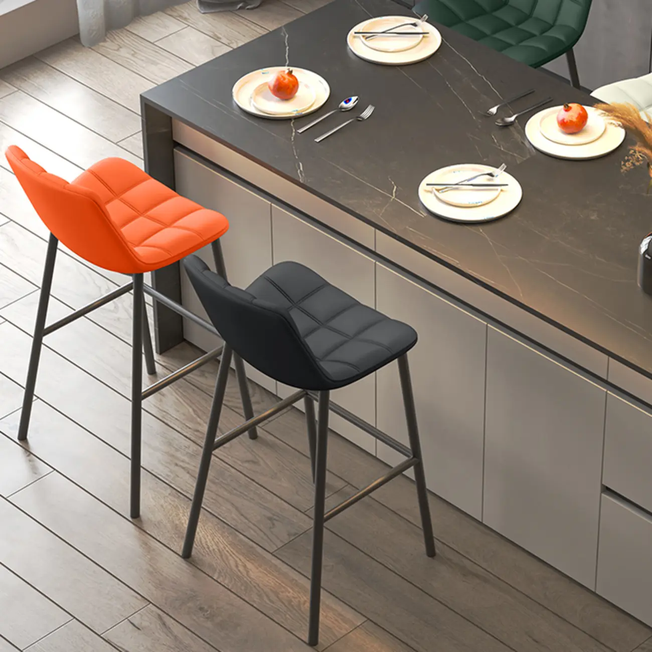 Concave Modern Low Back Leather Counter Bar Stools