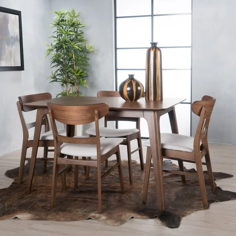 Idalia Fabric and Rubberwood Rectangular Wood Dining