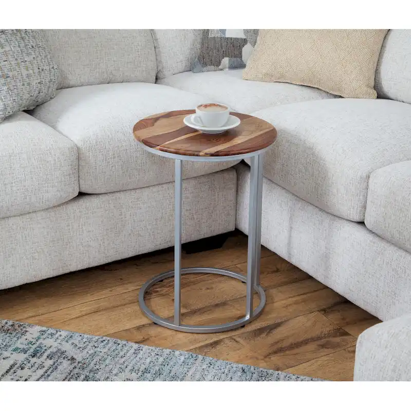 Solid Wood and Metal C-Table