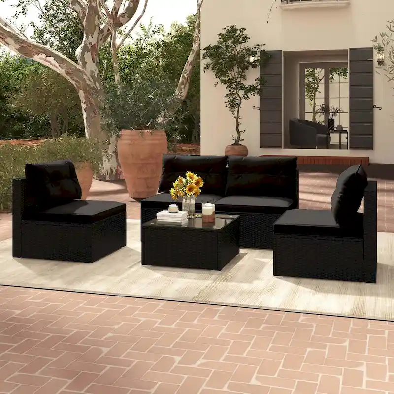 Costway 5 Piece Outdoor Furniture Set with Seat & Back Cushions - See Details