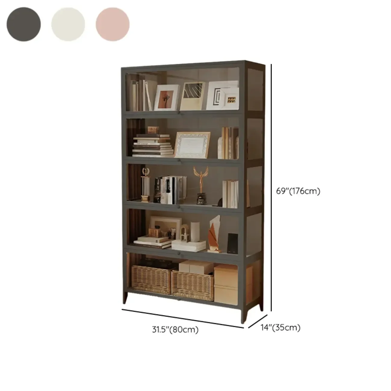 White 5-Tier Modern Metal Closed Back Bookcase