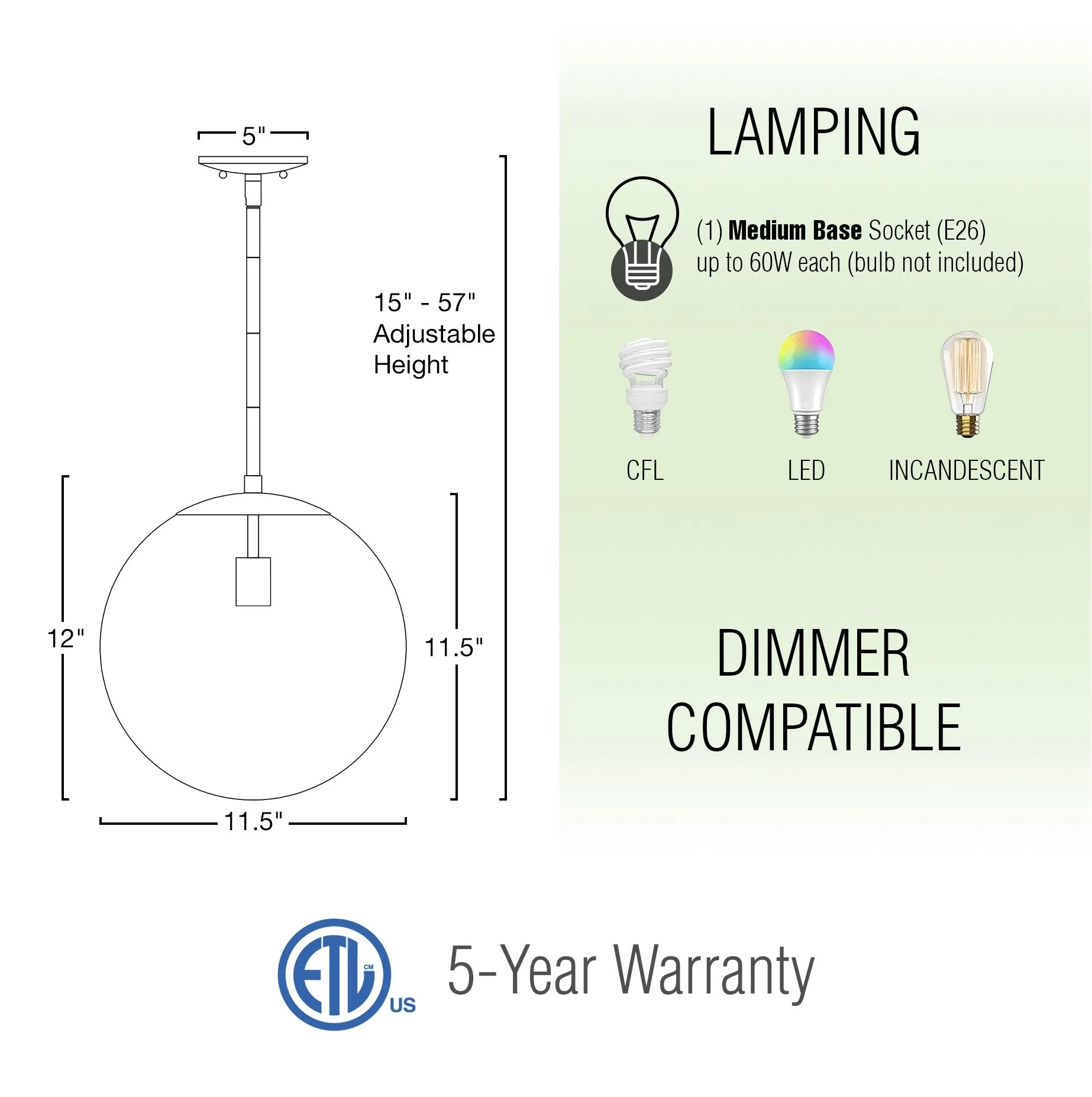 Ceres 12  Mid-Century Modern Hanging Orb Pendant Light