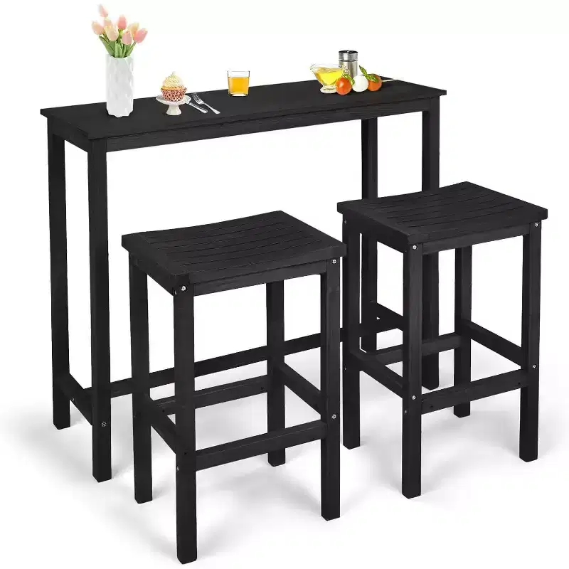 VINGLI 3-Piece Fir Wood Outdoor Bar Table and Chairs Set, Outdoor Bar Height Table with 2 Bar Stools Patio Bistro Set for Garden Balcony Backyard