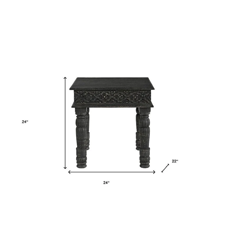 HomeRoots 24  Black Distressed Solid Wood End Table - 24