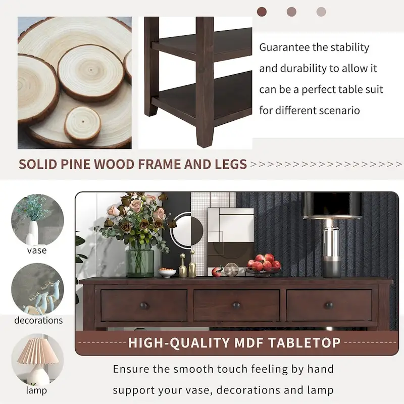 Retro Console Table with 3 Drawers - Multiple Colors