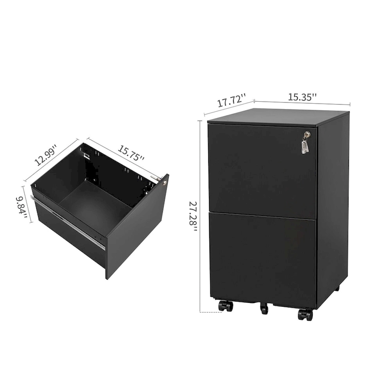 2 Drawer Steel Mobile Filing Cabinet with Lock and Anti-tilt Wheels