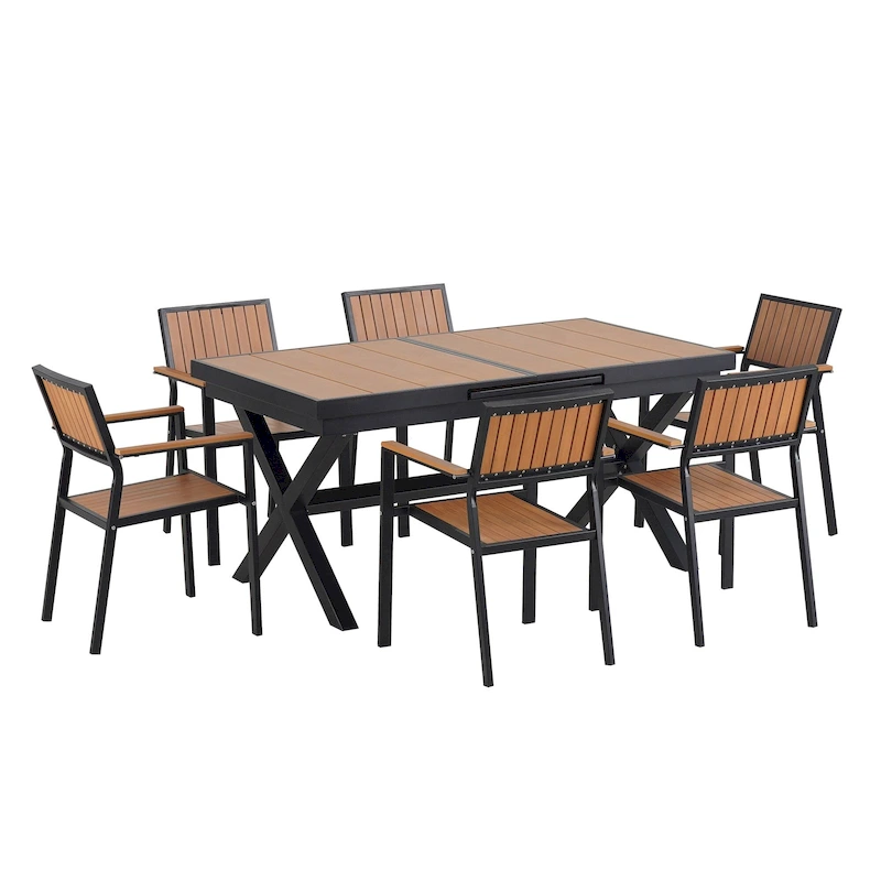 Flexible Outdoor Dining Set,6 Chairs and Extendable Table,62.9