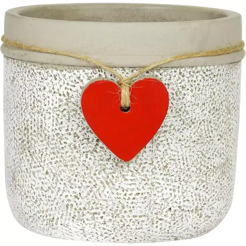 Classic Home and Garden Indoor/Outdoor Cement Planter with Drainage Hole, Heart Vase, Large, Whitewash