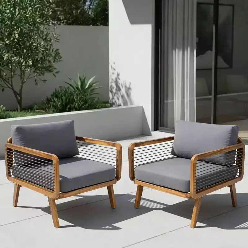 Christopher Knight Home Sierra Outdoor Acacia Wood and Rope Club Chair with Water-Resistant Gray Cushions