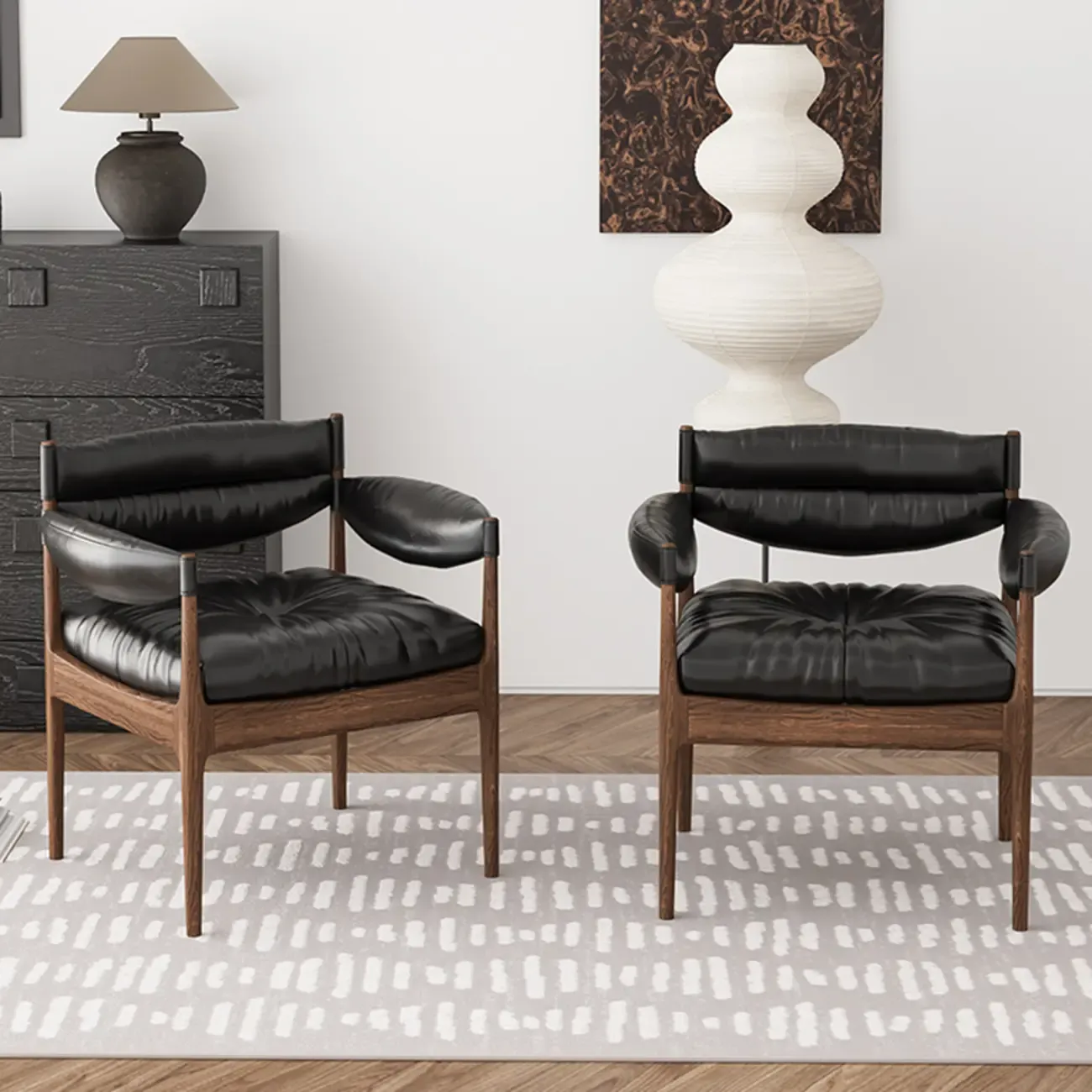 Modern Oiled Leather Mid-Back Accent Armchair