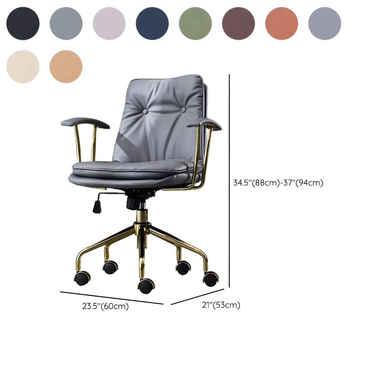 Gold Base Tufted Leather Adjustable Office Chair