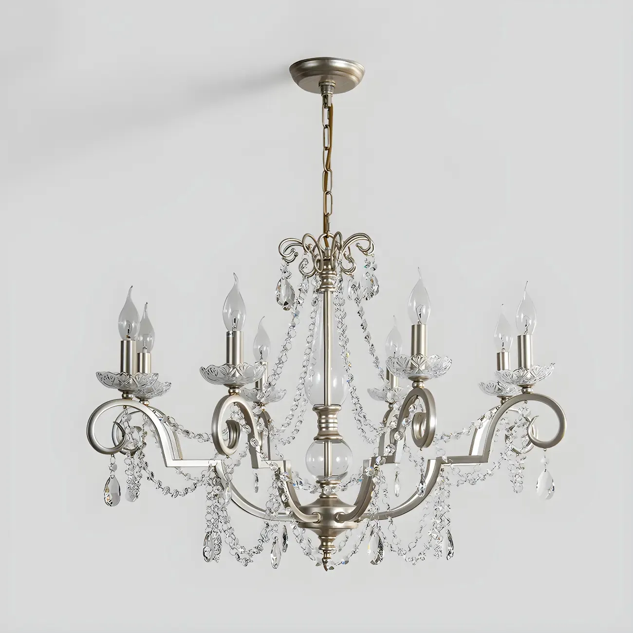 Adjustable Hanging Silver Crystal Candelabra Chandelier