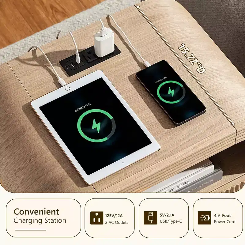 Fluted Nightstand Set of 2 with USB Charging, 24 End Tables, 2 Drawers, Rounded Corners, Modern Storage for Bedroom or Living Room