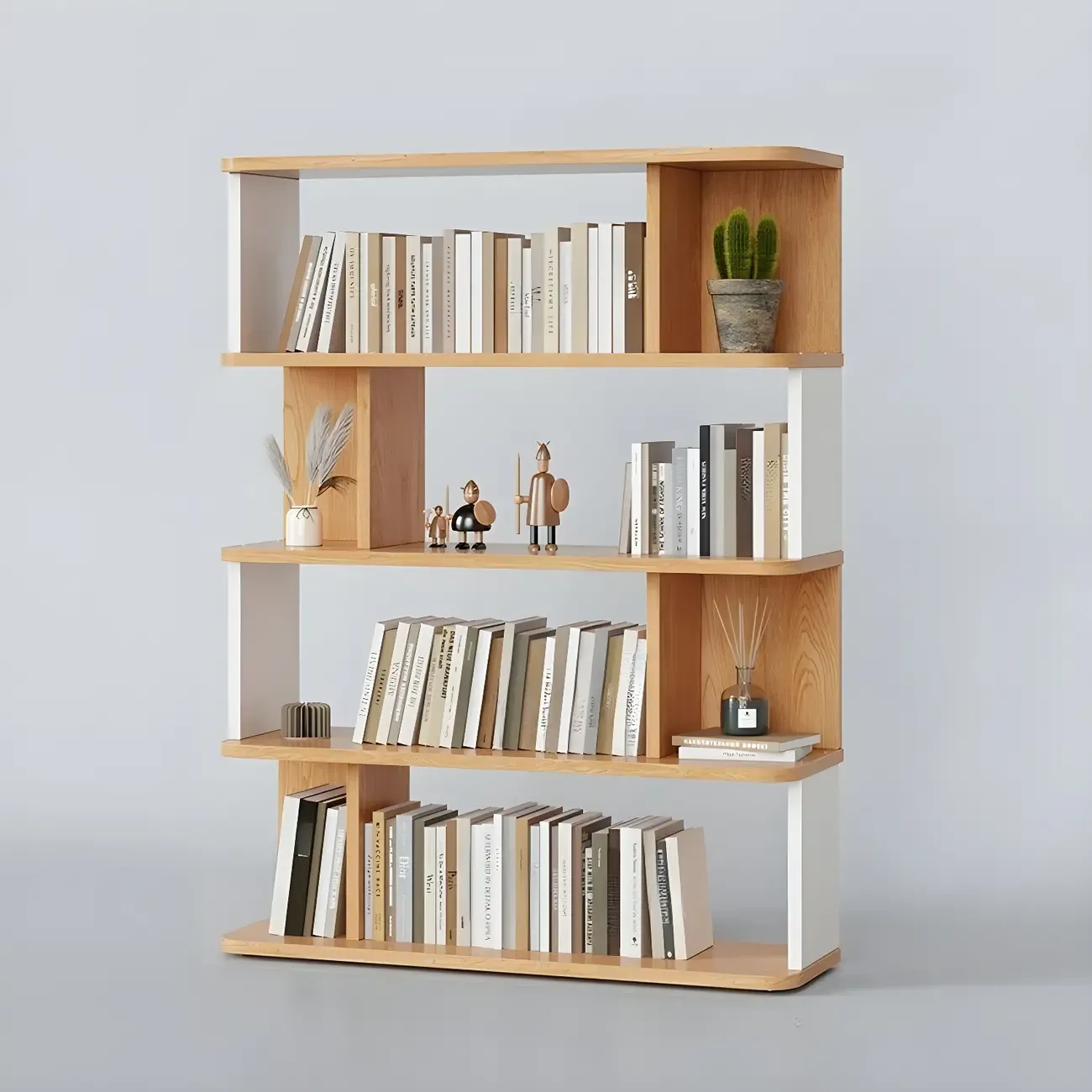 Tall Modern Walnut Open Back 6-Shelf Wood Bookcase