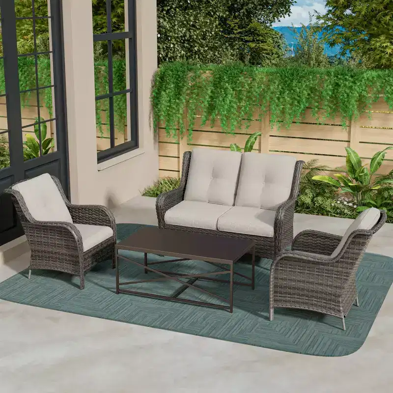 UPTIOT 4-Piece All-Weather Outdoor Lounge Set with Loveseat, Chairs & Tempered Table