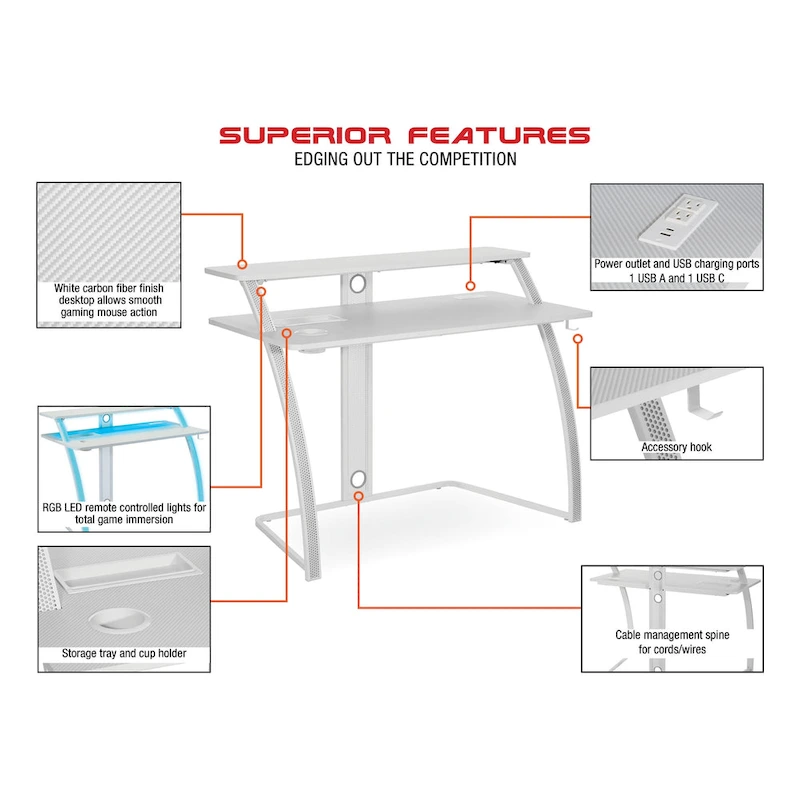 Code 30 Battlestation Gaming Desk in White Finish