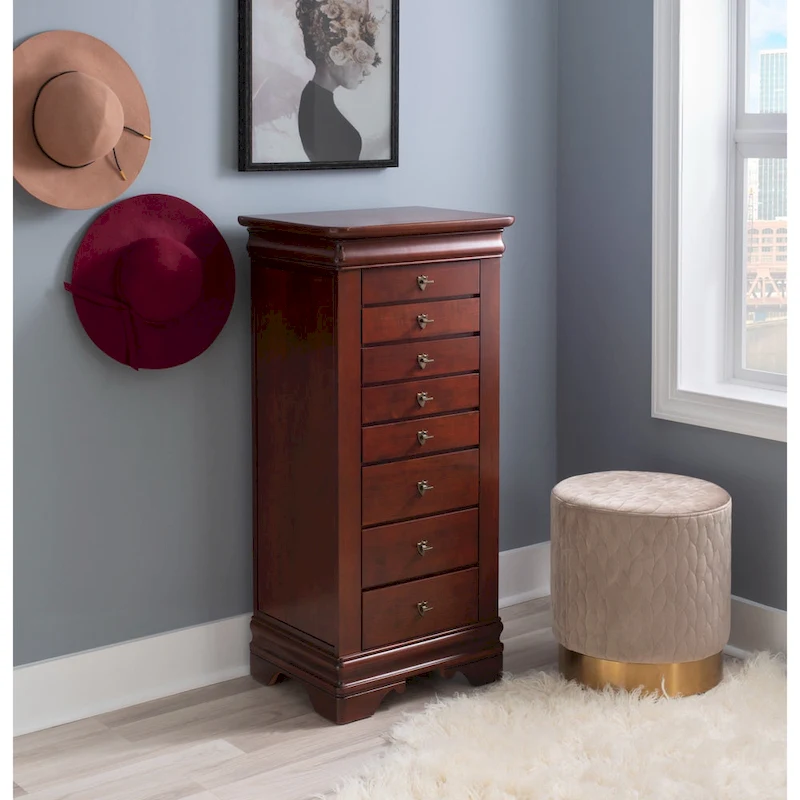 Flip-Top Wooden Jewelry Armoire with 8-Drawer - 42.75 - Brown