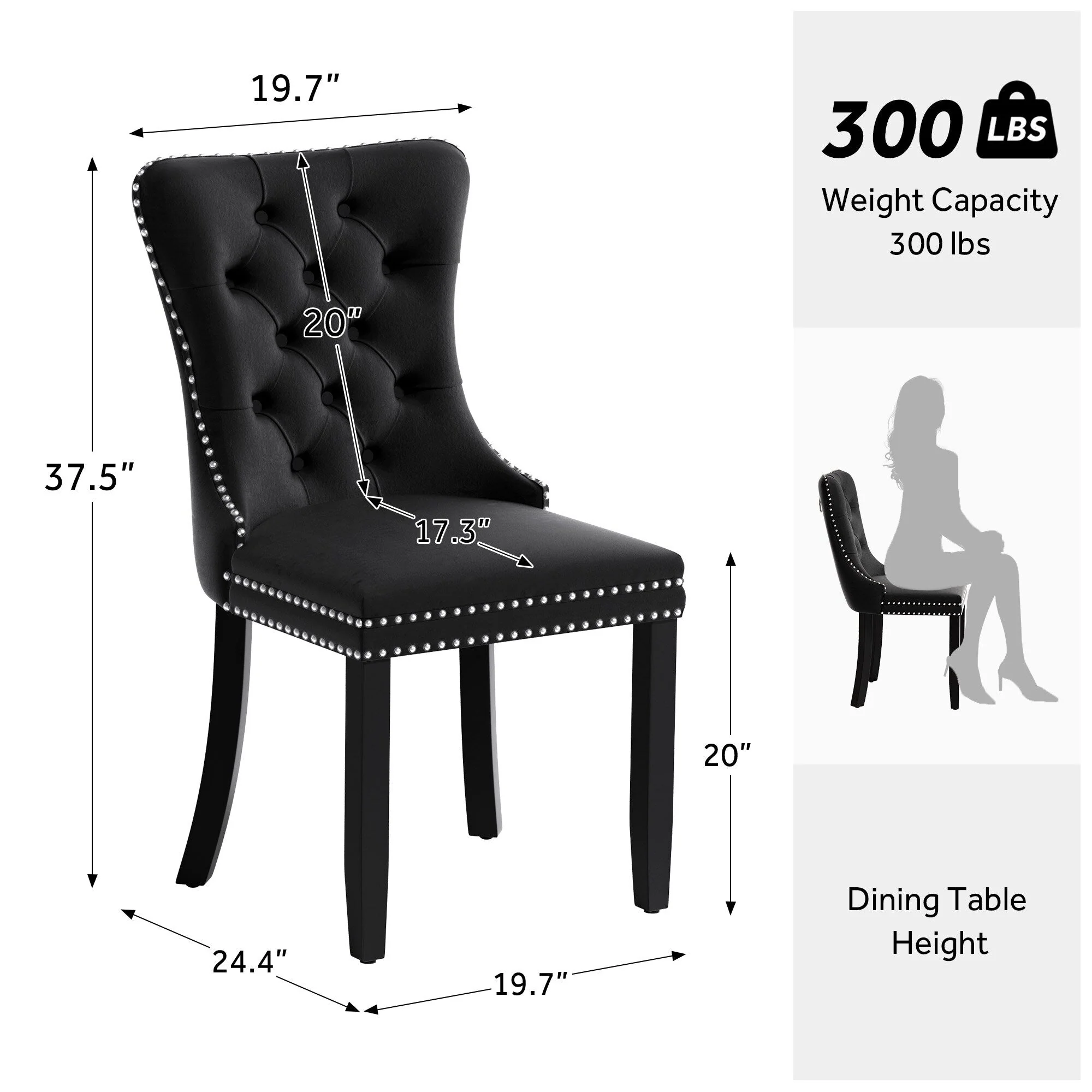 Upholstered Tufted Velvet Dining Chair with Solid Wood Legs Set of 6