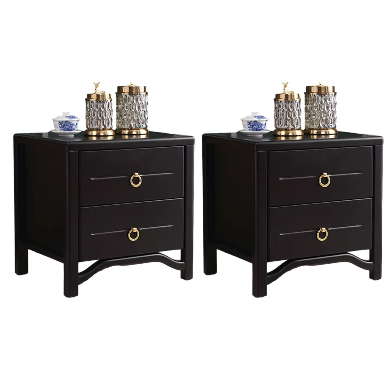 Bedroom Black Wooden 2-Drawer Narrow Nightstand