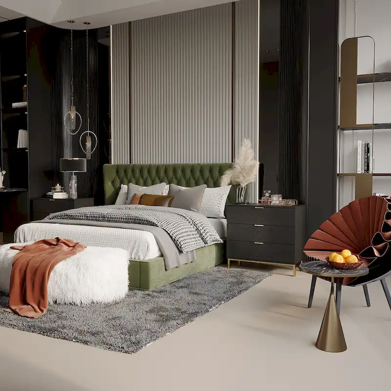 31.5W x 29.7H Wooden Nightstand with 3 Drawer End Table Black Chest