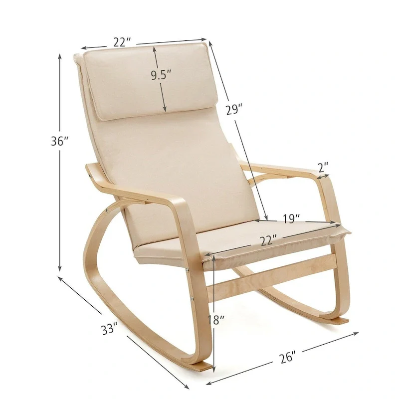 Modern Bentwood Rocking Chair Fabric Upholstered Relax Rocker Lounge Chair