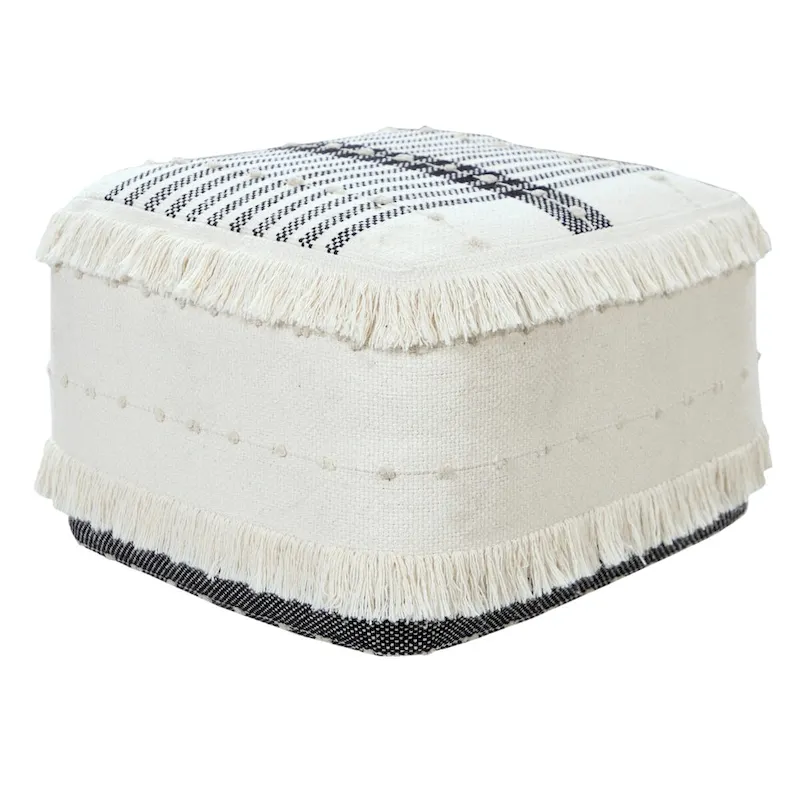 18-Inch White 100% Cotton Ottoman – Decorative & Functional Accent Seat