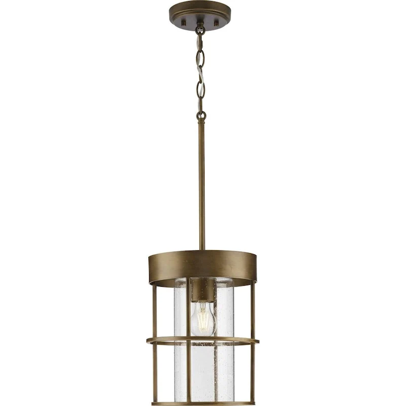 Burgess Collection One-Light Aged Bronze Modern Farmhouse Pendant - 9.5 in x 9.5 in x 12.37 in