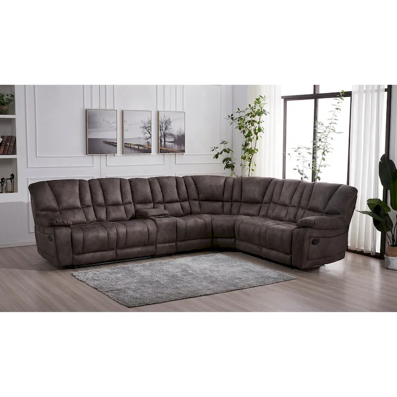 Reclining Sectional 138W Microfiber 5-Piece 160° Recline Console Wedge Grey Reversible
